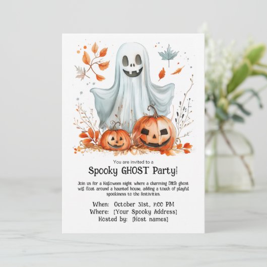 Spooky Ghost Party-uitnodiging Kaart (Staand voorkant)
