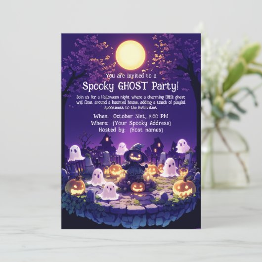 Spooky Ghost Party-uitnodiging Kaart (Staand voorkant)