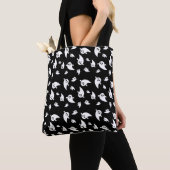 Spooky Ghost Pattern op Black Halloween Tote Bag (Dichtbij)