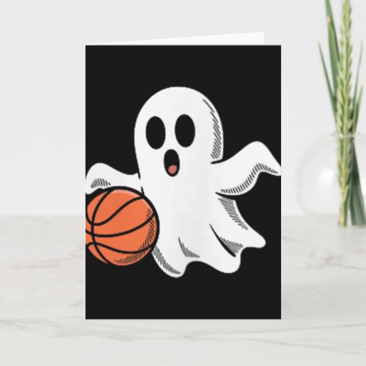 Spooky Ghost Playing Basketball Retro Halloween Co Kaart (Voorkant)