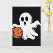Spooky Ghost Playing Basketball Retro Halloween Co Kaart (Gele Bloem)
