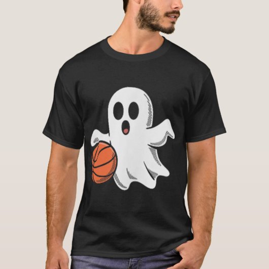 Spooky Ghost Playing Basketball Retro Halloween Co T-shirt (Voorkant)