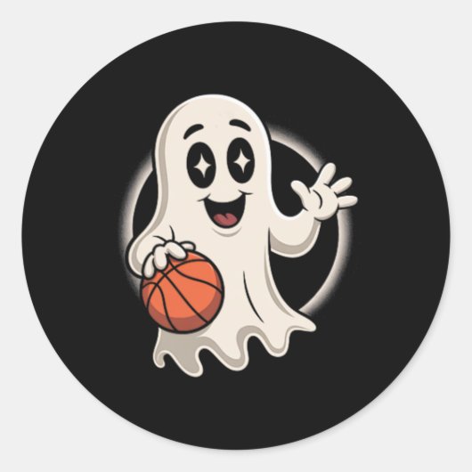Spooky Ghost Playing Sketll Retro Halloween Costum Ronde Sticker (Voorkant)
