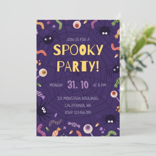 Spooky Ghost Pumpkin Halloween Party Invitation Kaart (Staand voorkant)