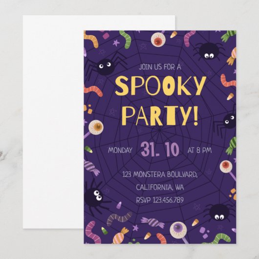 Spooky Ghost Pumpkin Halloween Party Invitation Kaart (Voorkant / Achterkant)