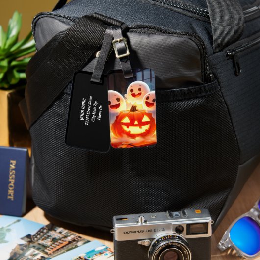 Spooky Ghost Pumpkin Party Glow Bagagelabel (Voorkant /achterkant)