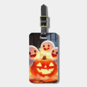Spooky Ghost Pumpkin Party Glow Bagagelabel (Voorkant verticaal)