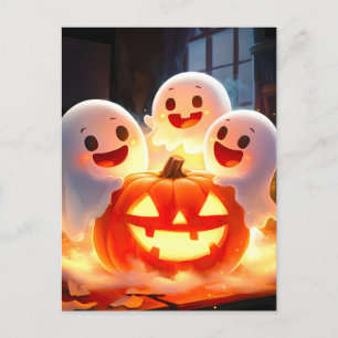 Spooky Ghost Pumpkin Party Glow Feestdagenkaart