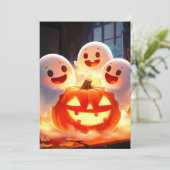 Spooky Ghost Pumpkin Party Glow Feestdagenkaart (Staand voorkant)