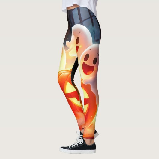 Spooky Ghost Pumpkin Party Glow Leggings (Links)