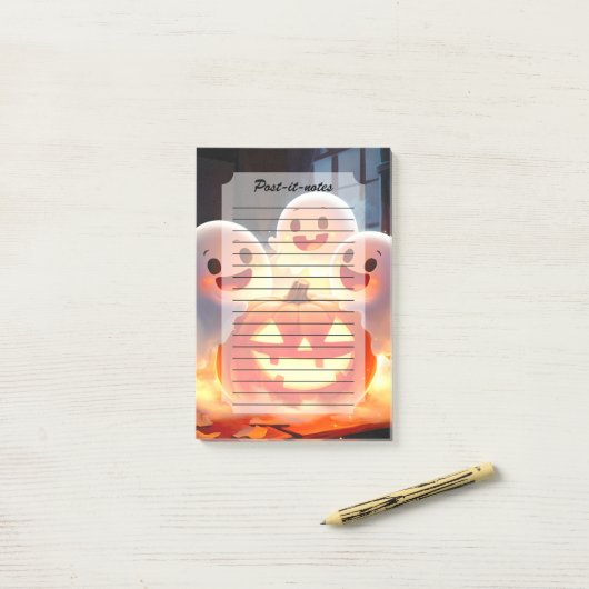 Spooky Ghost Pumpkin Party Glow Post-it® Notes (Op bureau)