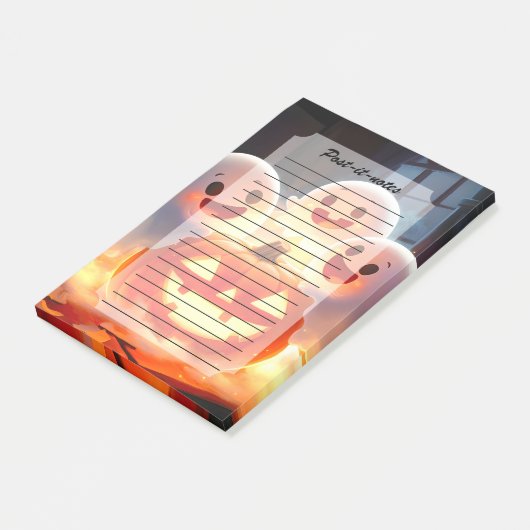 Spooky Ghost Pumpkin Party Glow Post-it® Notes (Schuin)