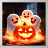 Spooky Ghost Pumpkin Party Glow Poster (Voorkant)