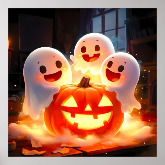 Spooky Ghost Pumpkin Party Glow Poster (Voorkant)