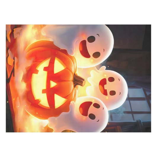 Spooky Ghost Pumpkin Party Glow Tafelkleed (Voorkant (Horizontaal))