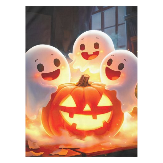 Spooky Ghost Pumpkin Party Glow Tafelkleed (Voorkant)