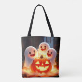 Spooky Ghost Pumpkin Party Glow Tote Bag (Achterkant)