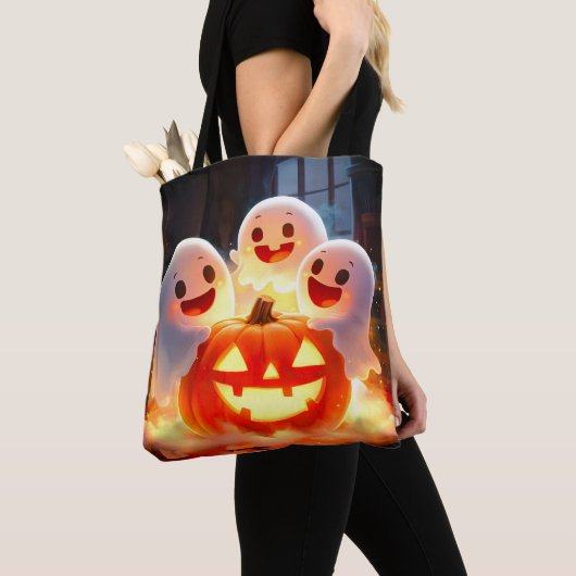Spooky Ghost Pumpkin Party Glow Tote Bag (Dichtbij)