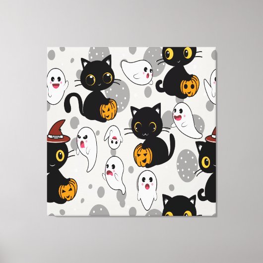 Spooky Ghost Pumpkin Paws Canvas Afdruk (Voorkant)