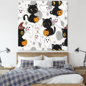 Spooky Ghost Pumpkin Paws Canvas Afdruk (Insitu (Slaapkamer))