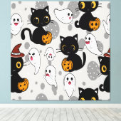 Spooky Ghost Pumpkin Paws Canvas Afdruk (Insitu (Houten vloer))