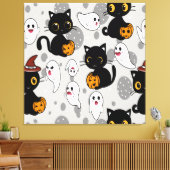 Spooky Ghost Pumpkin Paws Canvas Afdruk (Insitu (Woonkamer))