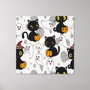 Spooky Ghost Pumpkin Paws Canvas Afdruk