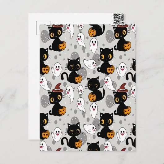 Spooky Ghost Pumpkin Paws Feestdagenkaart (Voorkant / Achterkant)