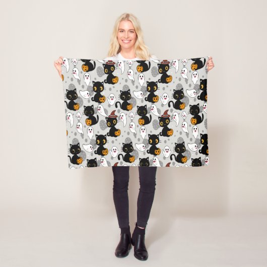 Spooky Ghost Pumpkin Paws Fleece Deken (In situ)