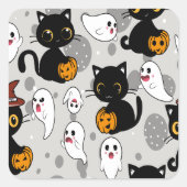 Spooky Ghost Pumpkin Paws Vierkante Sticker (Voorkant)