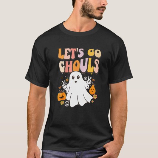 Spooky Ghost Retro Laten we gaan Ghouls Halloween  T-shirt (Voorkant)
