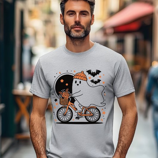 Spooky Ghost Riding Bicycle Modern Halloween Tri-Blend Shirt
