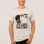 Spooky Ghost Riding Bicycle Modern Halloween Tri-Blend Shirt (Voorkant)
