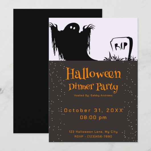 Spooky Ghost RIP Grave Halloween Dinner Party Kaart (Voorkant / Achterkant)