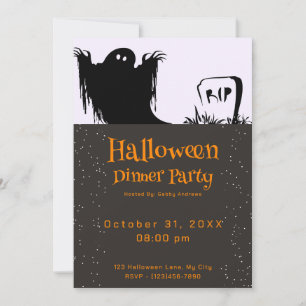Spooky Ghost RIP Grave Halloween Dinner Party Kaart