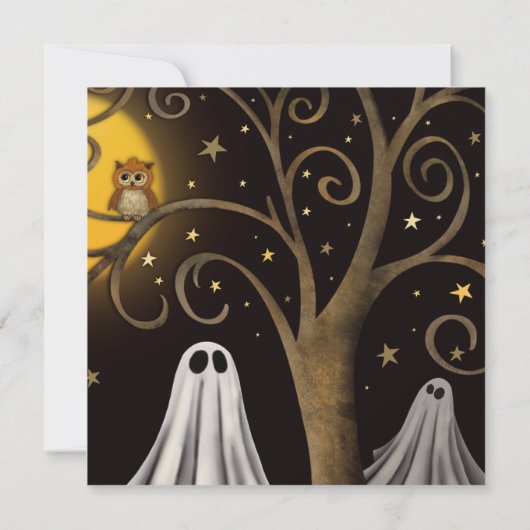 Spooky Ghost Tree Sterren Halloween Kostuum Party Kaart (Achterkant)