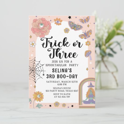 Spooky Ghost Trick of Drie Halloween 3e Verjaardag Kaart (Staand voorkant)