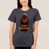 Spooky Ghost with Pumpkin – Happy Halloween  Tri-Blend Shirt (Voorkant)