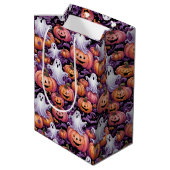 Spooky Ghosts and Pumpkins Halloween Pattern Medium Cadeauzakje (Achterkant Gekanteld)