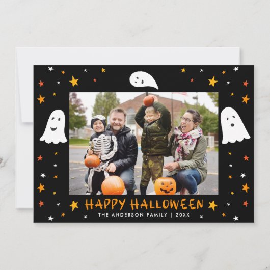 Spooky Ghosts and Stars Foto van Halloween Feestdagenkaart (Voorkant)