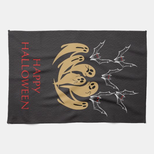 Spooky Ghosts & Bats Halloween Custom Theedoek (Horizontaal)