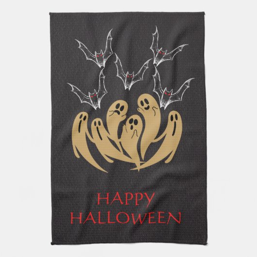 Spooky Ghosts & Bats Halloween Custom Theedoek (Verticaal)