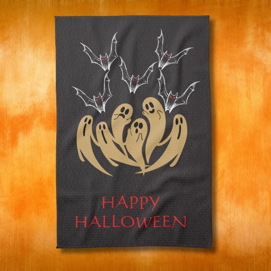 Spooky Ghosts & Bats Halloween Custom Theedoek