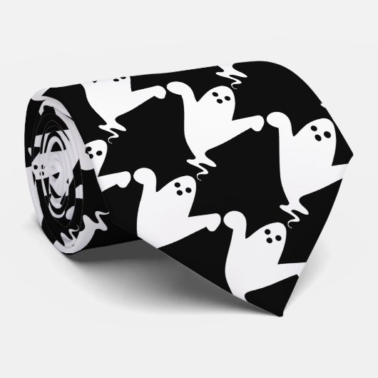 Spooky Ghosts Black en White Halloween Stropdas (Opgerold)