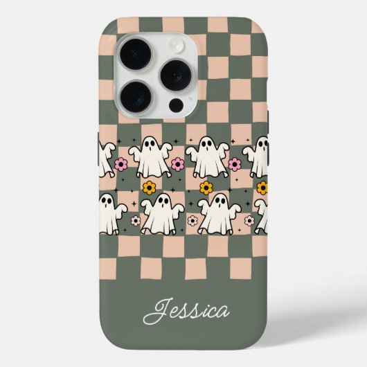 Spooky Ghosts Bloemen Checker Grid Case-Mate iPhone Case (Achterkant)