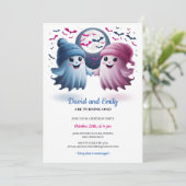 Spooky Ghosts Halloween Joint Twins Eerste Verjaar Kaart (Staand voorkant)