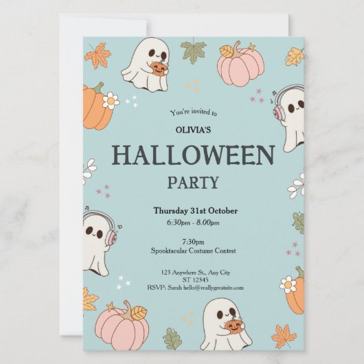 Spooky Ghosts Halloween Party Invitation Kaart (Voorkant)