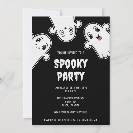 Spooky Ghosts Halloween Party Zwart en Wit Kaart (Voorkant)