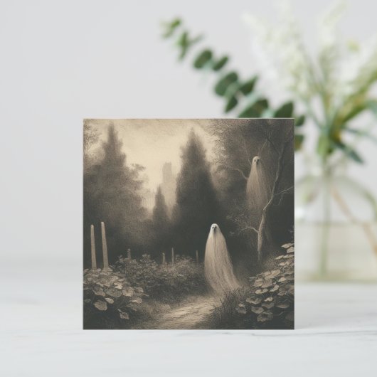 Spooky Ghosts In Graveyard Horror Goth Kaart (Staand voorkant)