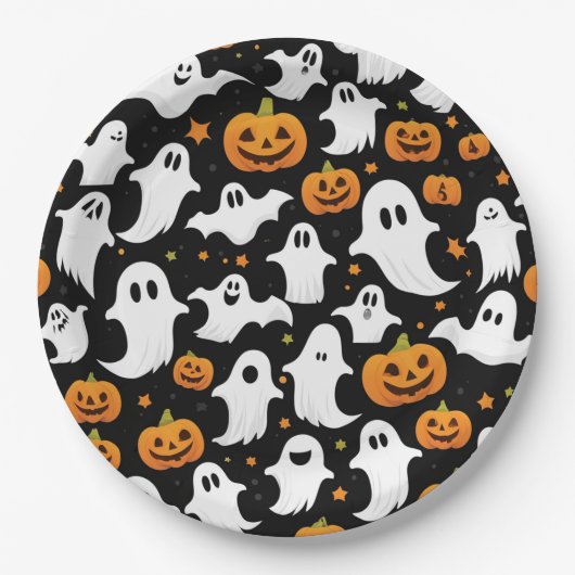 Spooky Ghosts Pumpkins Zwart Halloween Papier Bord (Voorkant)